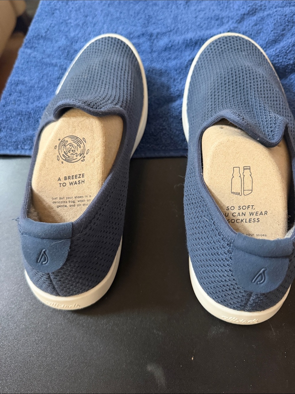allbirds Women’s Slip-On Knit Sneakers - Navy Blue & White Sole